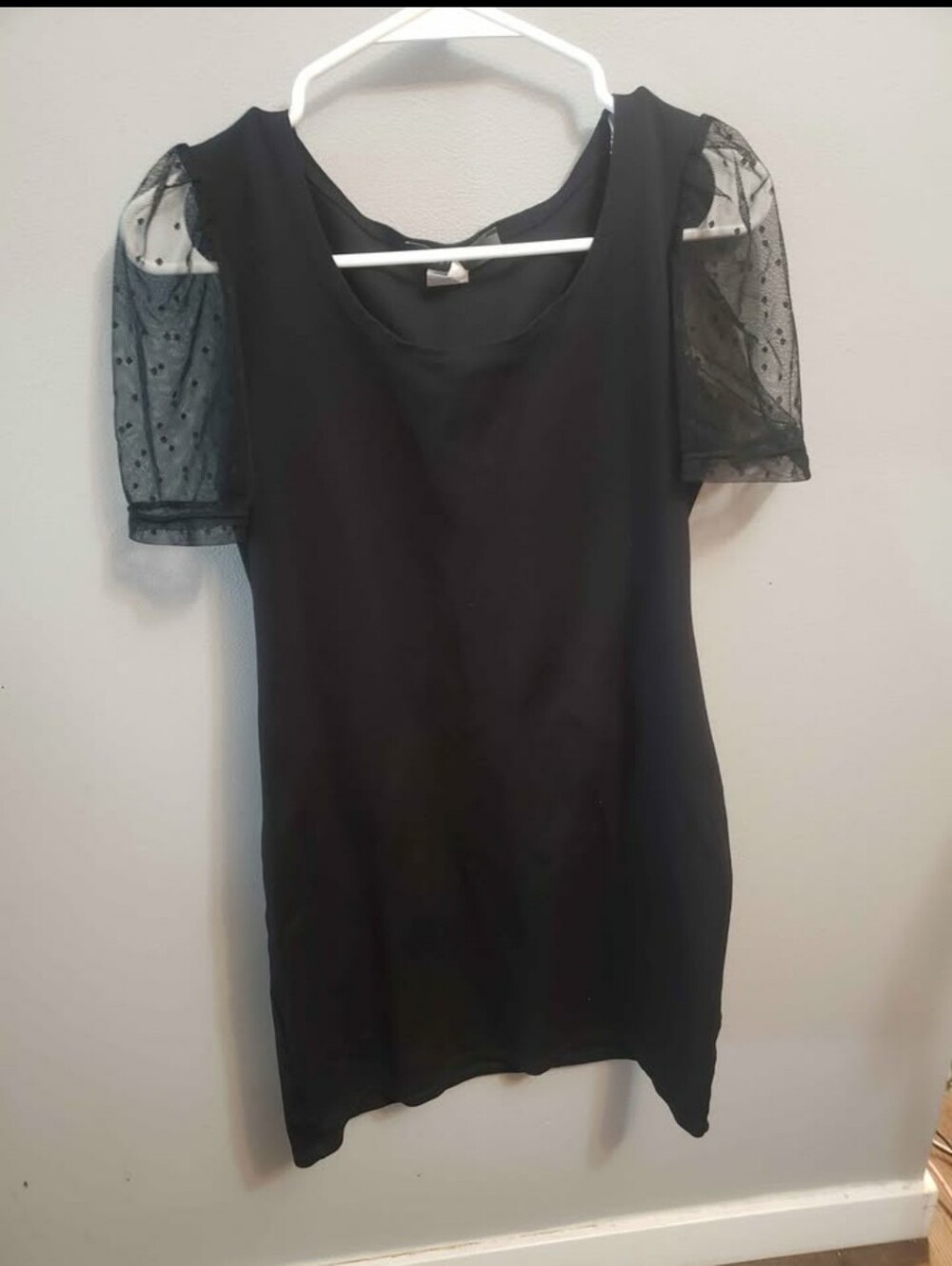 Suzy Shier Black Sheer Puff Sleeve Mini Dress
